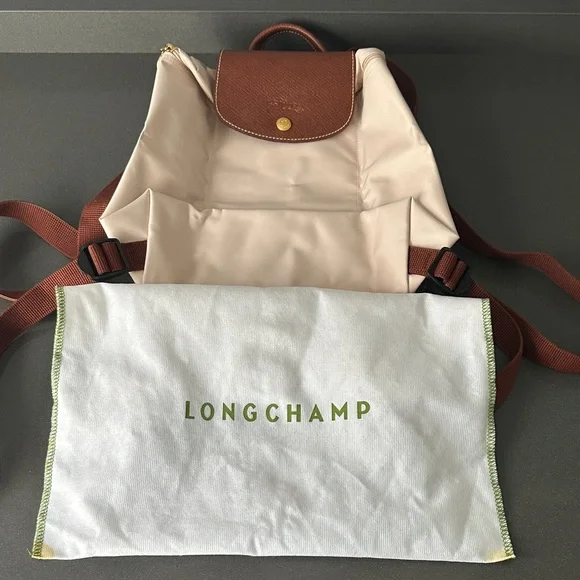 NEW! Longchamp Le Pliage Original Cream and Brown Backpack - Picture 1 of 5